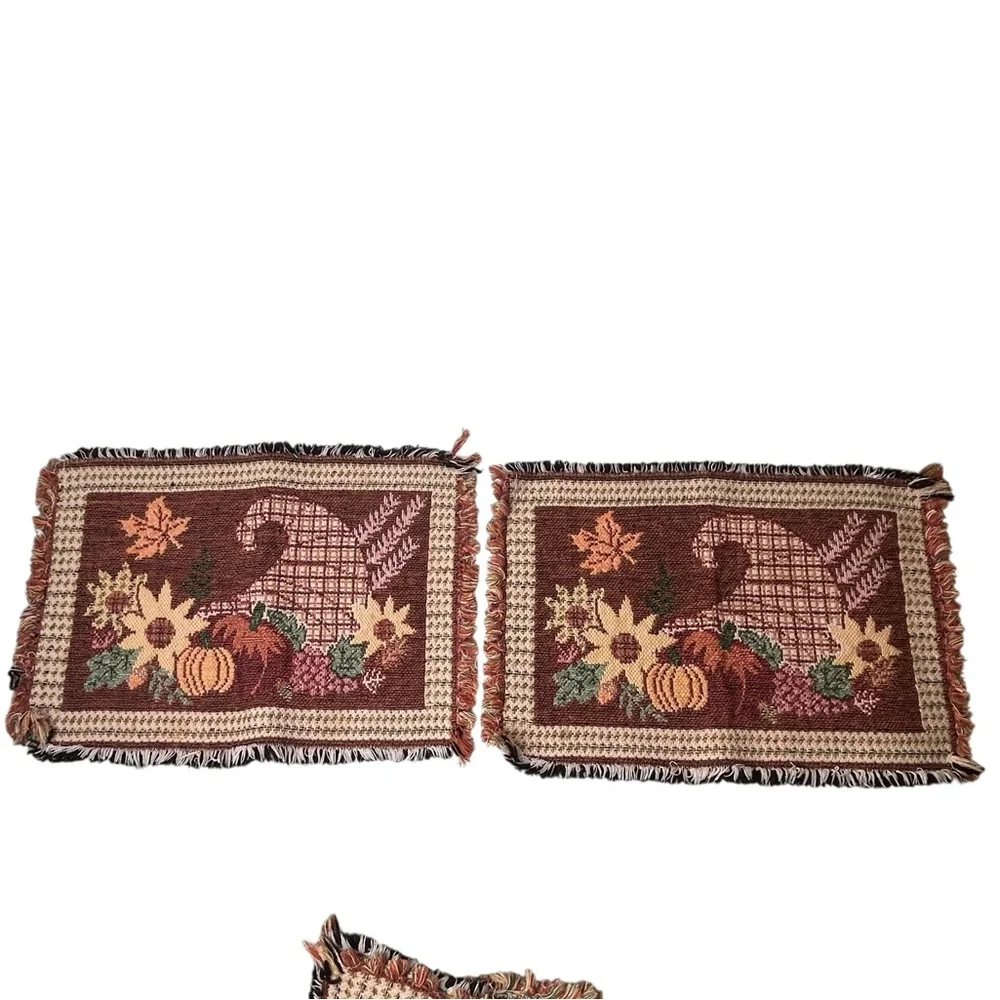 Cornucopia Tapestry Fabric Placemats Set of 4 Thanksgiving Fall Decor Pumpkin